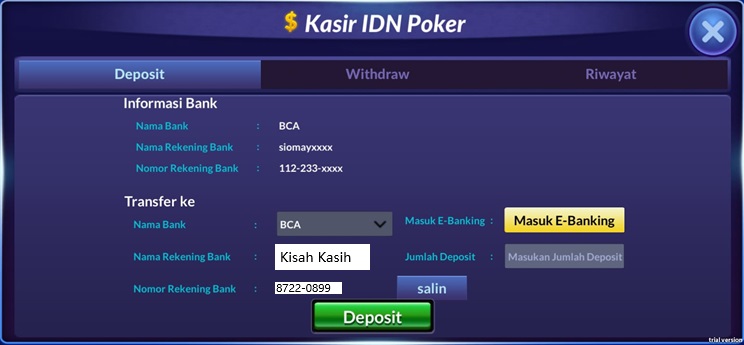 Formulir Pengisian Transaksi Deposit