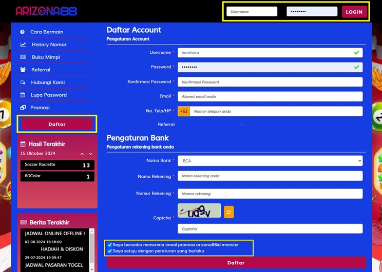 Menu Login dan Pendaftaran