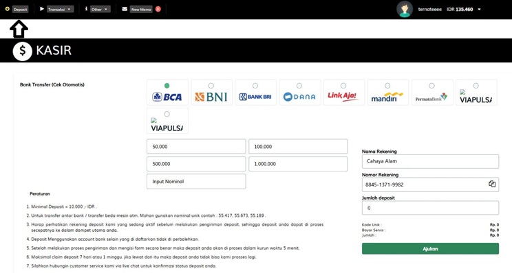 Menu Transaksi Deposit