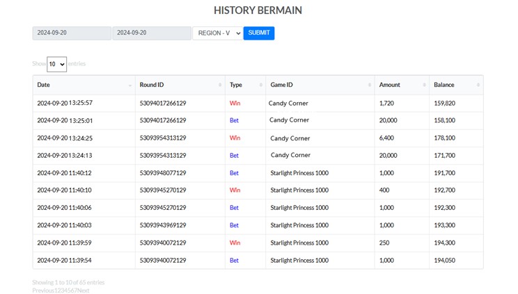 Tampilan History Bermain
